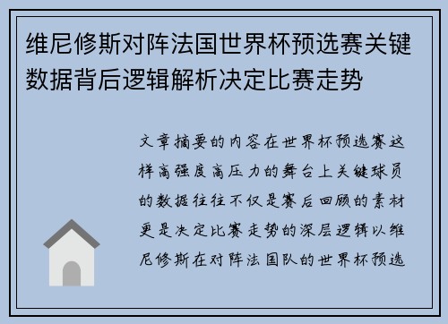 维尼修斯对阵法国世界杯预选赛关键数据背后逻辑解析决定比赛走势